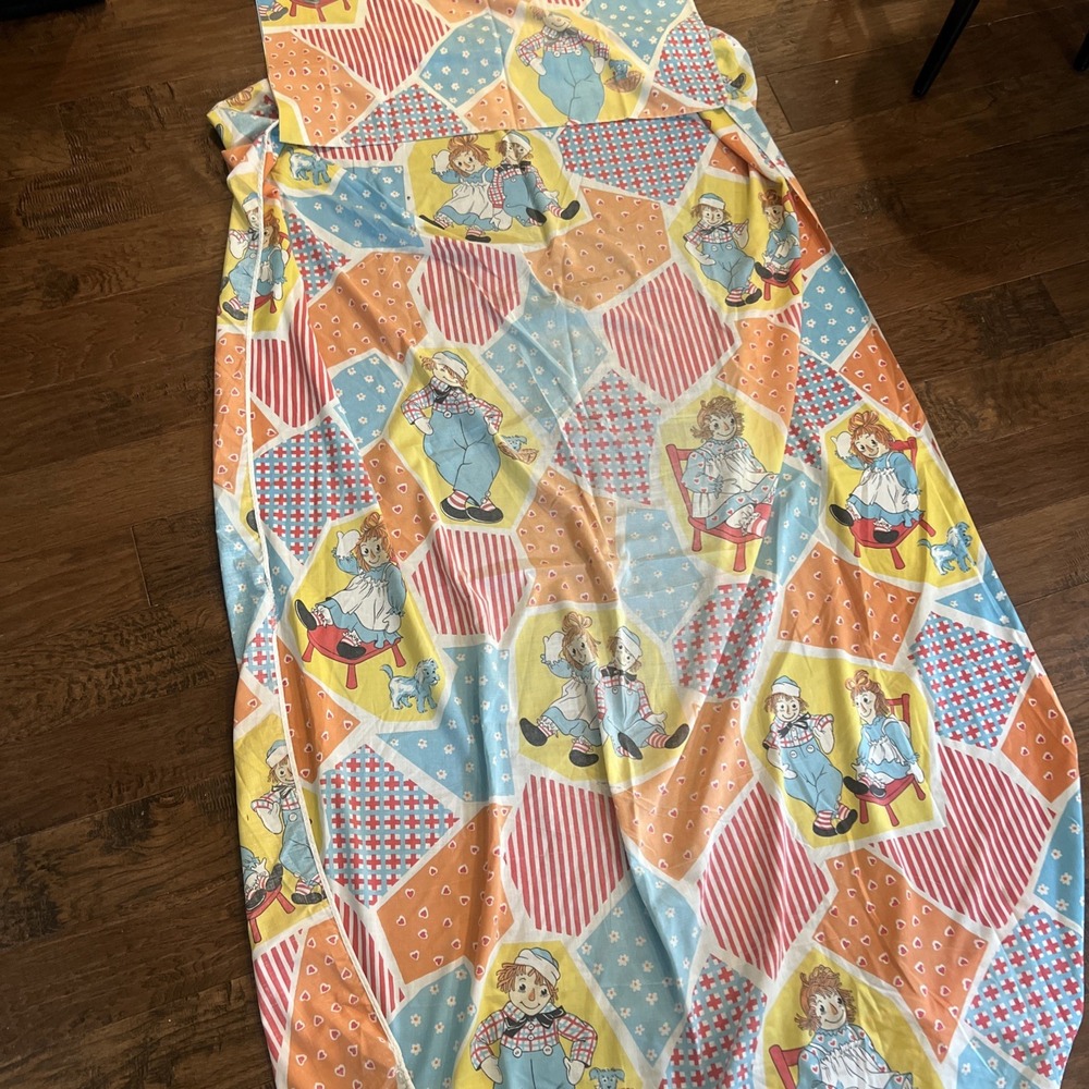 Vintage‎ Raggedy Ann Fitted Twin Sheet & Pillowcase Patchwork Bobbs-Merrill